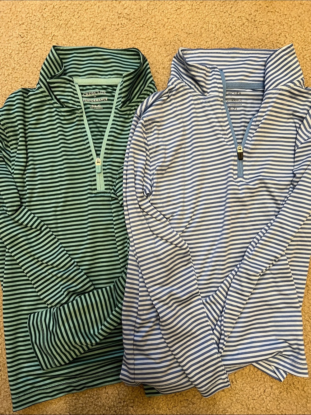 Crewcuts Striped Half-Zip Performance Tops in Blue and Green
